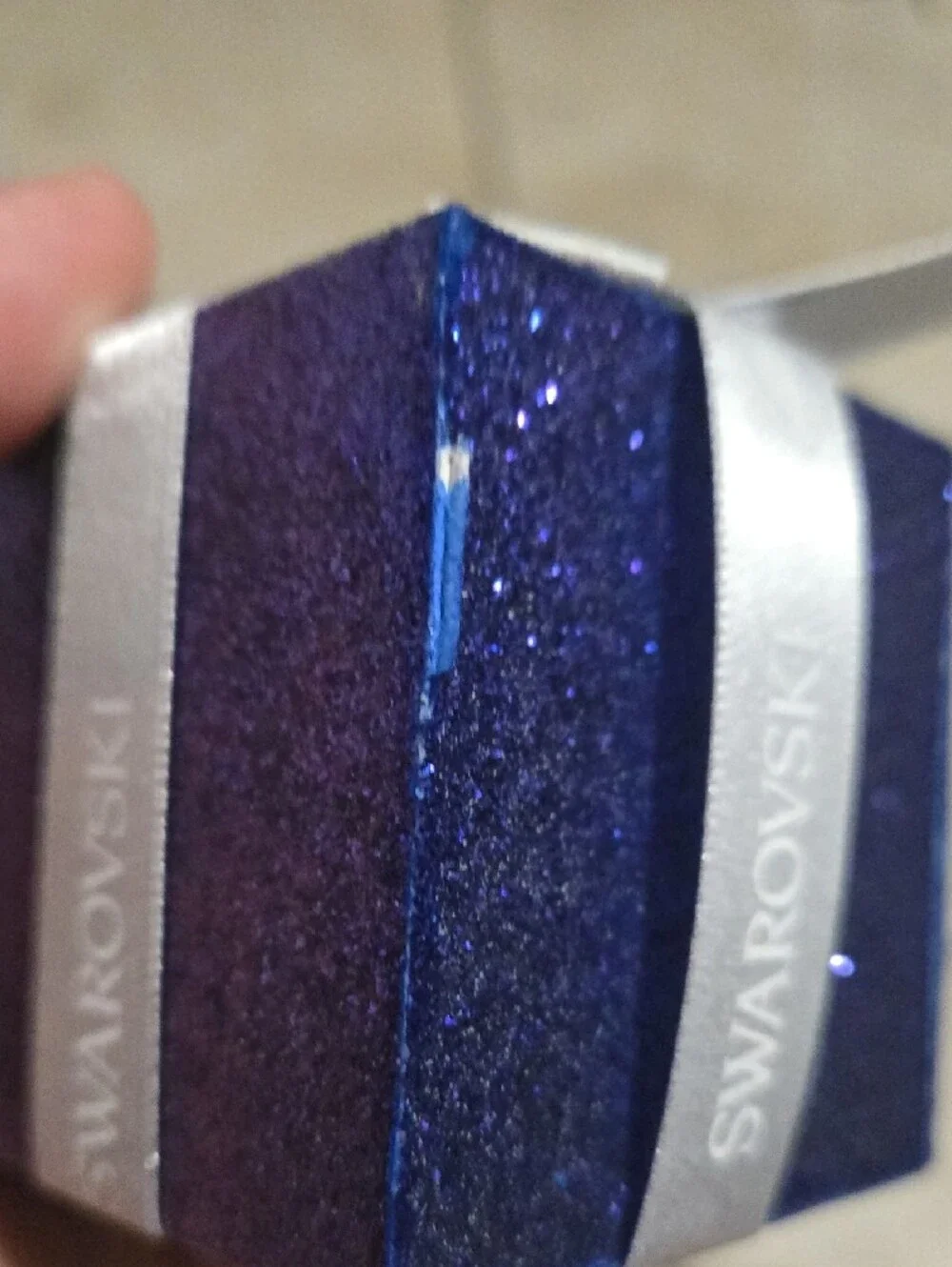 Swarovski Wooden decoration Box  with Silver Branded Ribbon